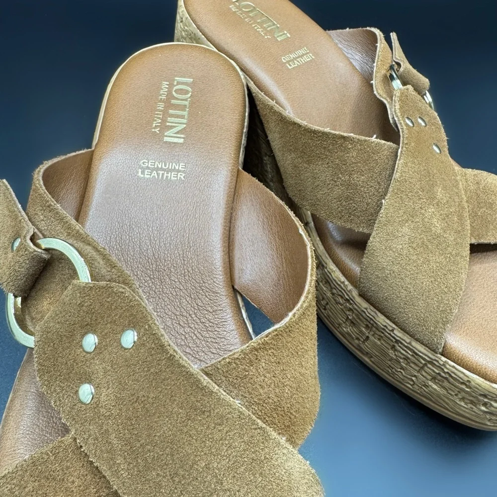 Lottini Italy Leather Platform Sandals Brown EU 38 Boho Comfort